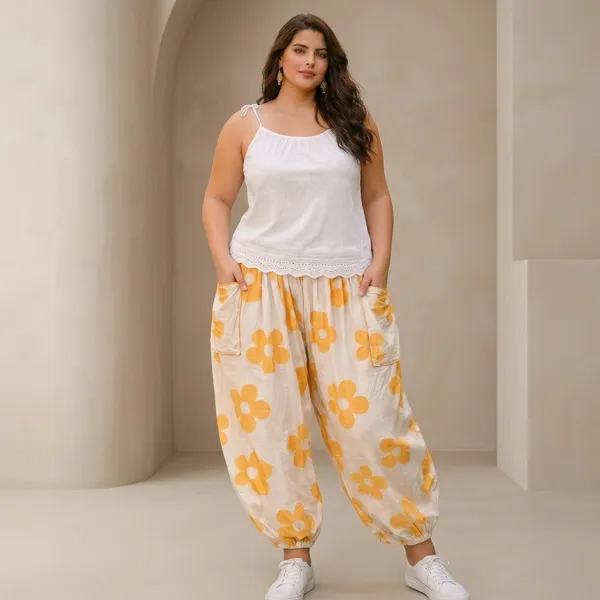Yellow_Floral_Print_Wide_Leg_balloonPants_for_Women