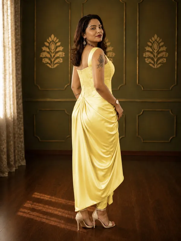 Butter_Yellow_Satin_Draped_Skirt_with_Yellow_Brocade_Corset_Crop_Top_Set