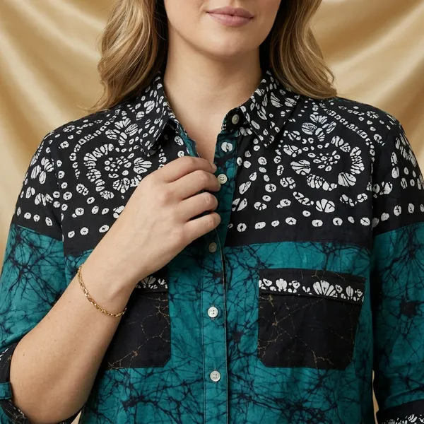 Teal_Printed_Button-Down_Tunic_Top_for_Women