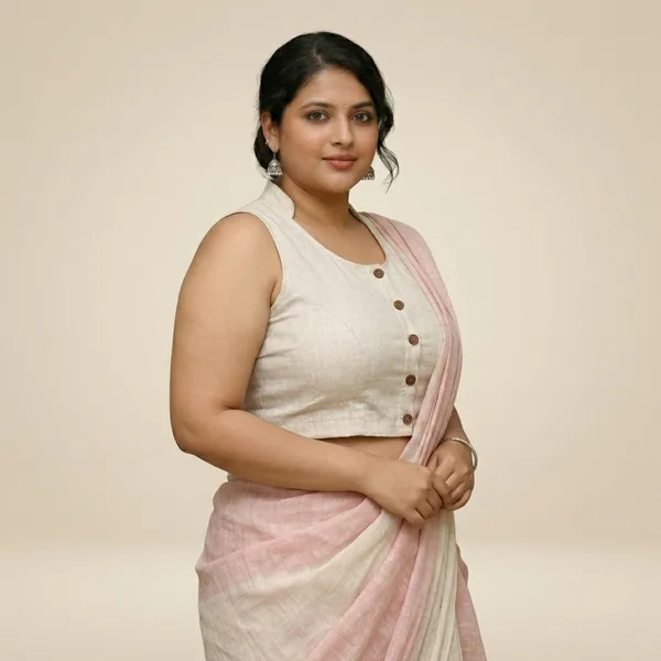 White_and_Pink_Linen_Saree_Blouse_for_Women