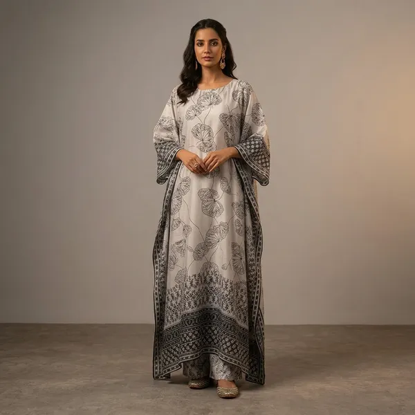 White_and_black_digital_printed_pure_crape_KAFTAN__for_Women