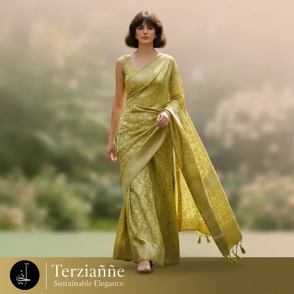 Lime_Green_Brocade_Saree_for_Women