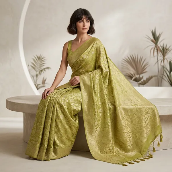 Lime_Green_Brocade_Saree_for_Women