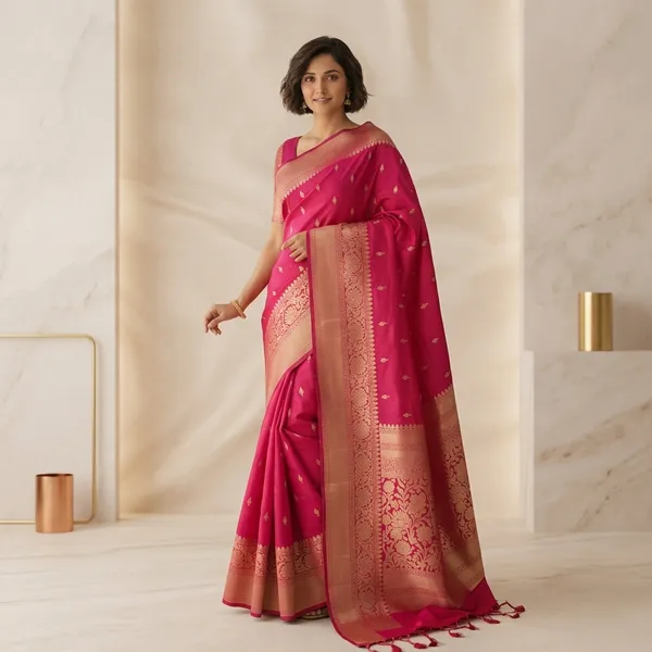 Pink_Silk_Banarasi_Saree_with_Golden_Zari_Border_for_Women
