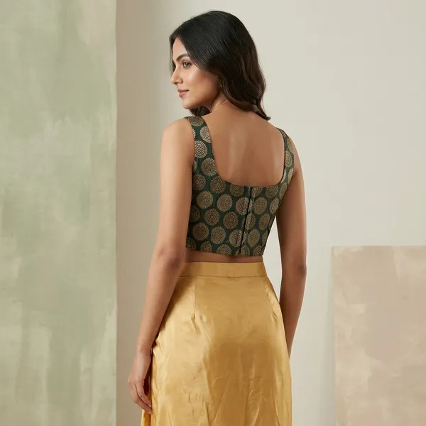 Dark_Green_Brocade_Square_Neck_Sleeveless_corset_stiff_Blouse_for_Women