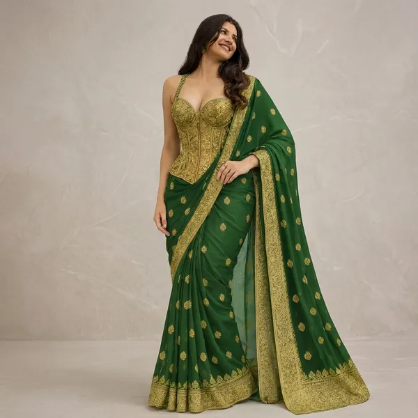 Green_Silk_Embroidered_Saree_with_Gold_Corset_Blouse_for_Women