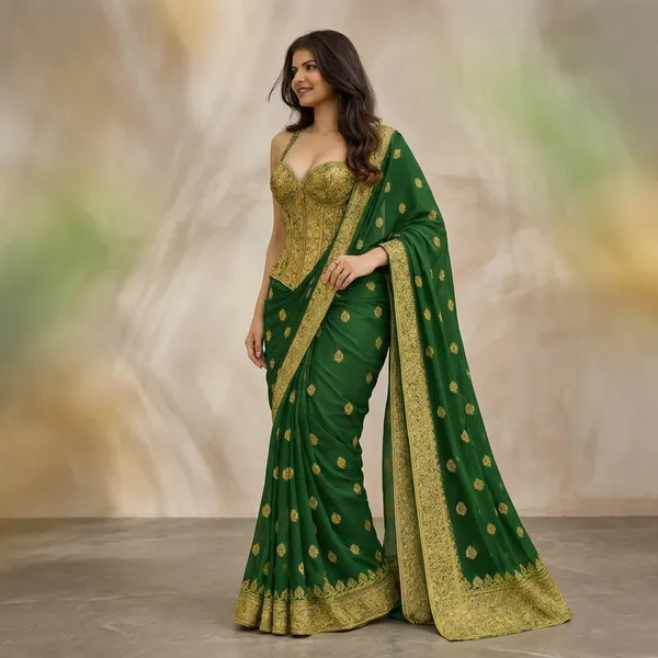 Green_Silk_Embroidered_Saree_with_Gold_Corset_Blouse_for_Women