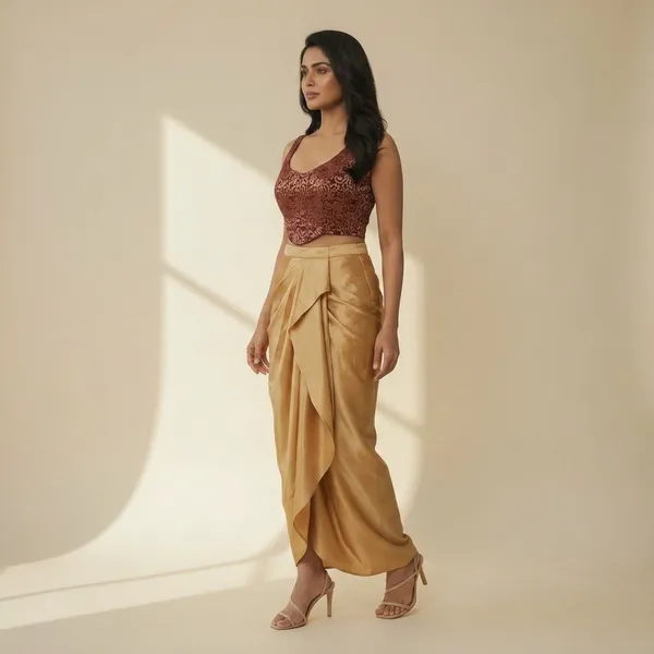 Rust_Embroidered_Crop_Top_with_Gold_Draped_Skirt_Set_for_Women