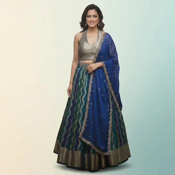 Blue_Green_Leheriya_Silk_Lehenga_Choli_Set_for_Women