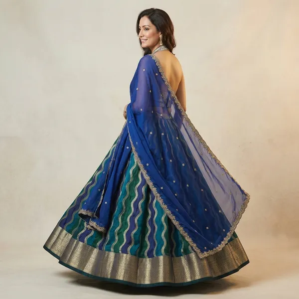 Blue_Green_Leheriya_Silk_Lehenga_Choli_Set_for_Women