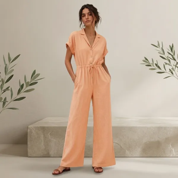 Peach_Linen_Collared_Jumpsuit_for_Women