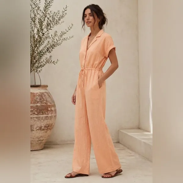 Peach_Linen_Collared_Jumpsuit_for_Women