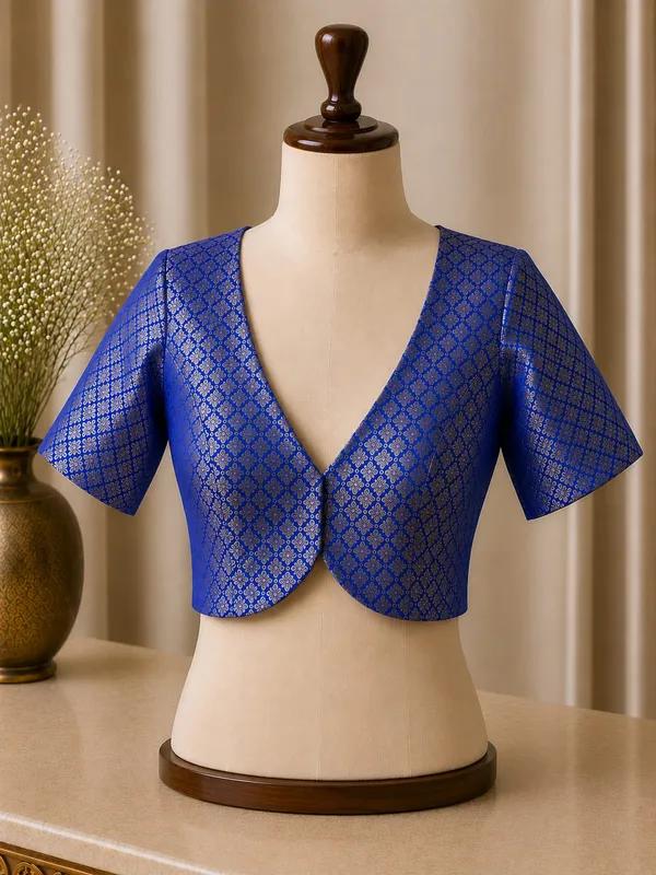 sabyasachi_cut_Blue_Brocade_blouse_with_sleeves