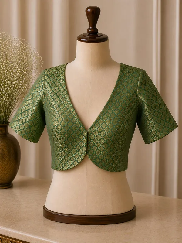 sabyasachi_cut_Green_Brocade_blouse_with_sleeves