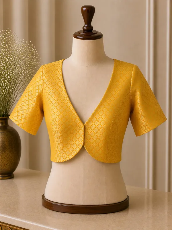 sabyasachi_cut_Yellow_Brocade_blouse_with_sleeves
