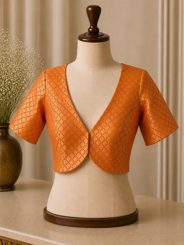 sabyasachi_cut_orange_Brocade_blouse_with_sleeves