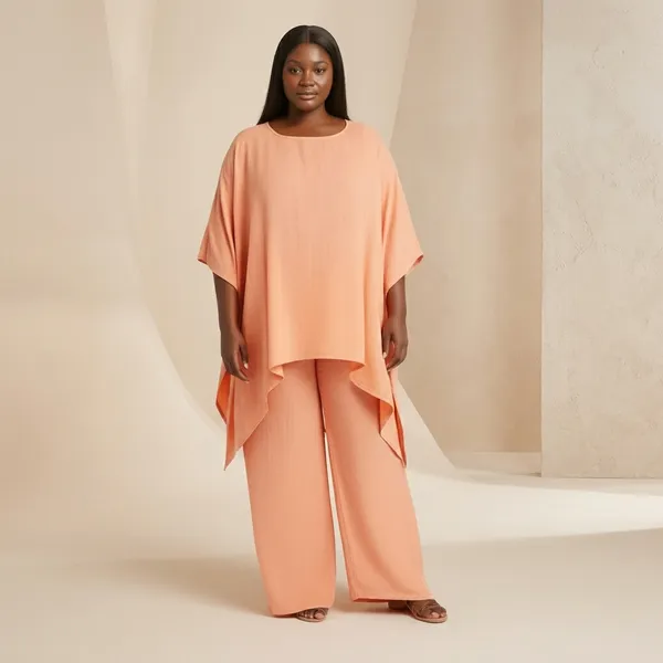 Peach_Lightweight_Poncho_Top_And_Palazzo_Set_For_Women