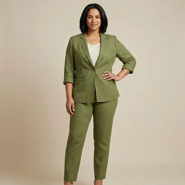 Olive_Green_Linen_cotton_Formal_Blazer_And_Trouser_Suit_Set_For_Women