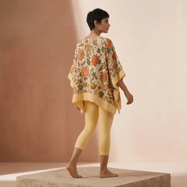 Beige_Floral_Print_Oversized_Poncho_Top_for_Women