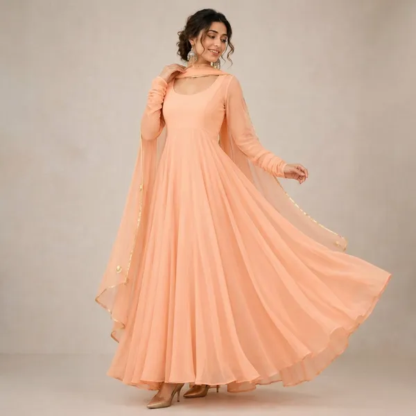 Peach_Georgette_Flared_Anarkali_long_Kurta_for_Women
