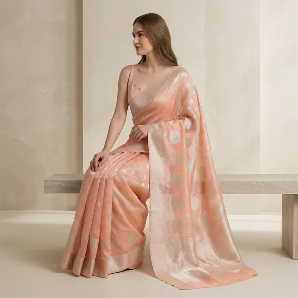 Peach_Organza_Woven_Saree_for_Women