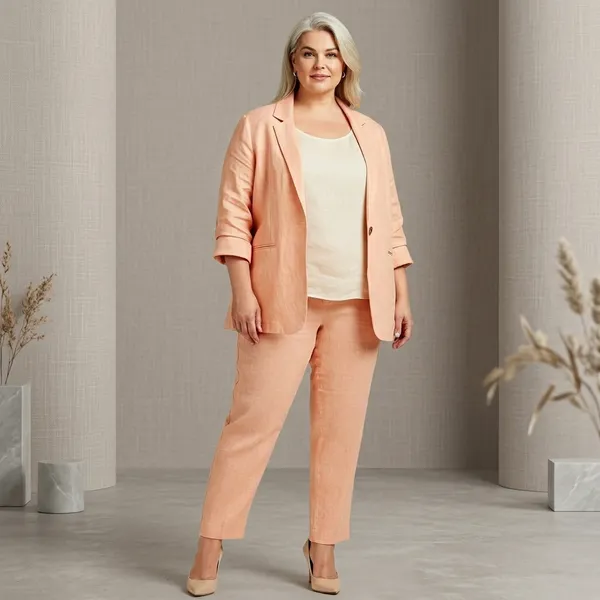 Peach_Linen_cotton_Formal_Blazer_And_Trouser_Suit_Set_For_Women