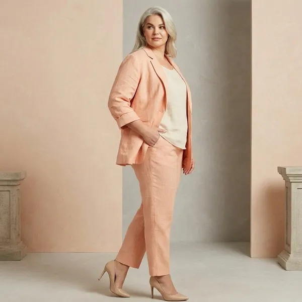 Peach_Linen_cotton_Formal_Blazer_And_Trouser_Suit_Set_For_Women