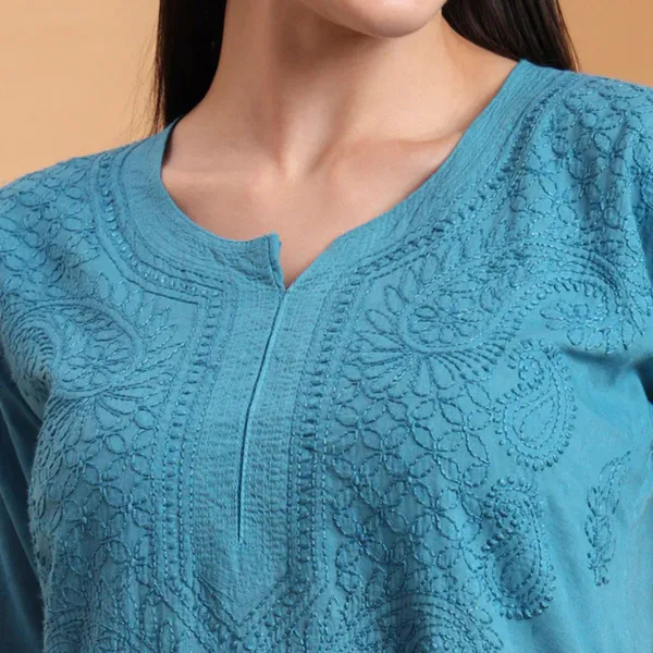 Teal_Blue_Mulmul_Cotton_Straight_Kurta_For_Women