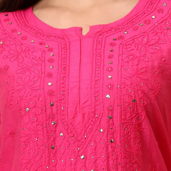 Pink_Chanderi_Chikankari_Three-Quarter_Sleeve_Kurta_For_Women