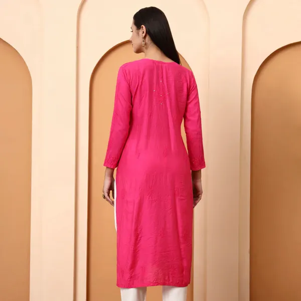 Pink_Chanderi_Chikankari_Three-Quarter_Sleeve_Kurta_For_Women