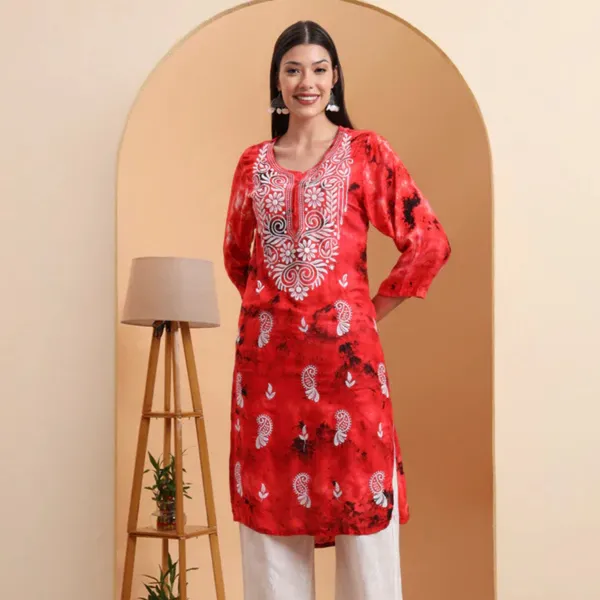 Red_Rayon_Chikankari_Kurta_For_Women