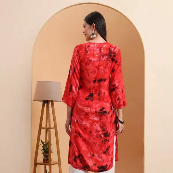 Red_Rayon_Chikankari_Kurta_For_Women