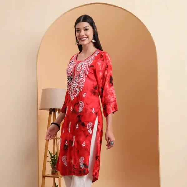 Red_Rayon_Chikankari_Kurta_For_Women