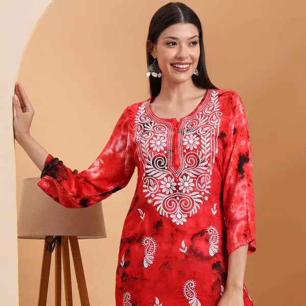 Red_Rayon_Chikankari_Kurta_For_Women
