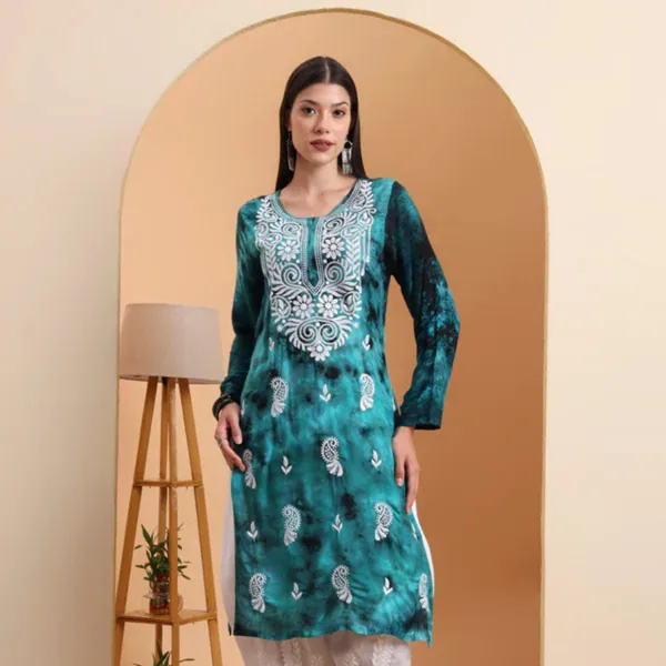 Green_Rayon_Chikankari_Straight_Kurta_For_Women