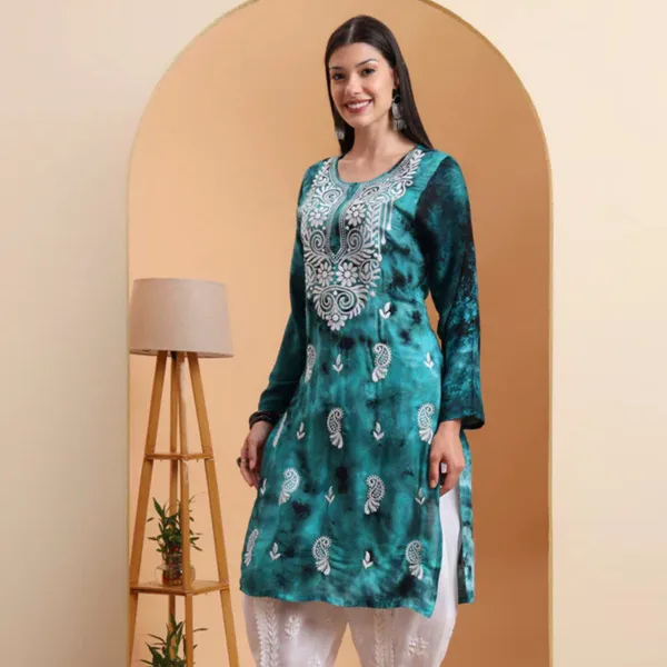 Green_Rayon_Chikankari_Straight_Kurta_For_Women