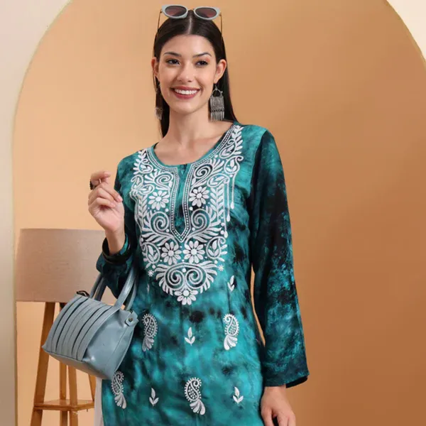 Green_Rayon_Chikankari_Straight_Kurta_For_Women
