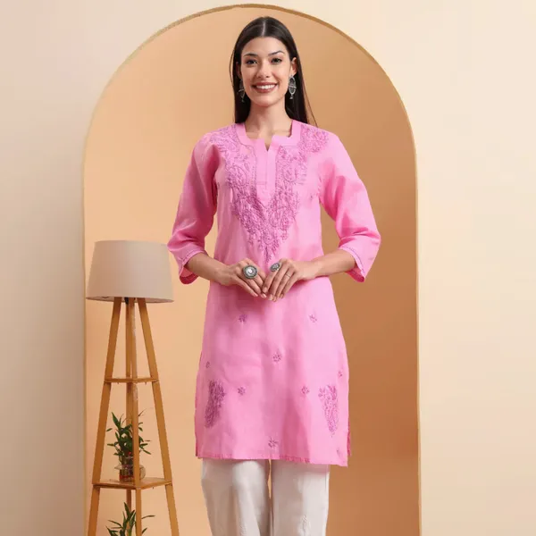 Pink_Khadi_Cotton_Chikankari_Kurta_For_Women