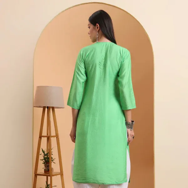 Green_Chanderi_Chikankari_Kurta_For_Women