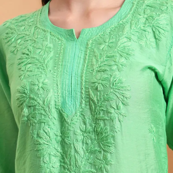 Green_Chanderi_Chikankari_Kurta_For_Women