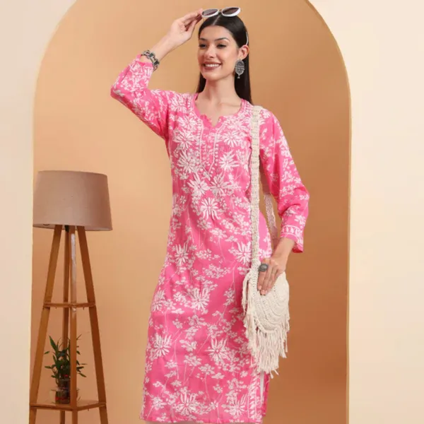 Pink_Mulmul_Cotton_Chikankari_Kurta_For_Women