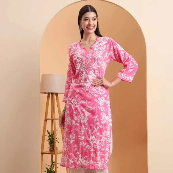 Pink_Mulmul_Cotton_Chikankari_Kurta_For_Women