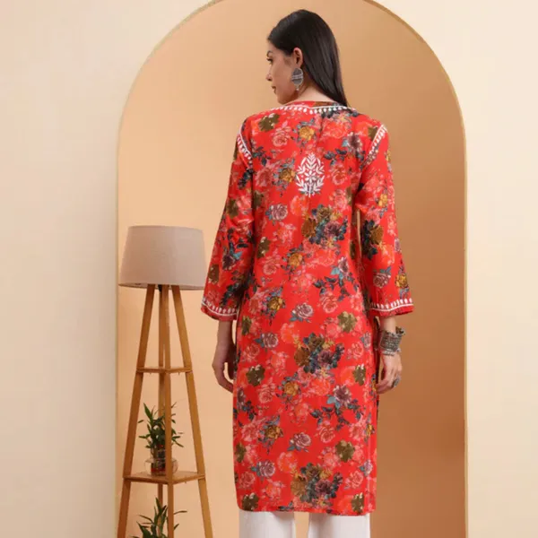 Red_Mulmul_Cotton_Chikankari_Kurta_For_Women