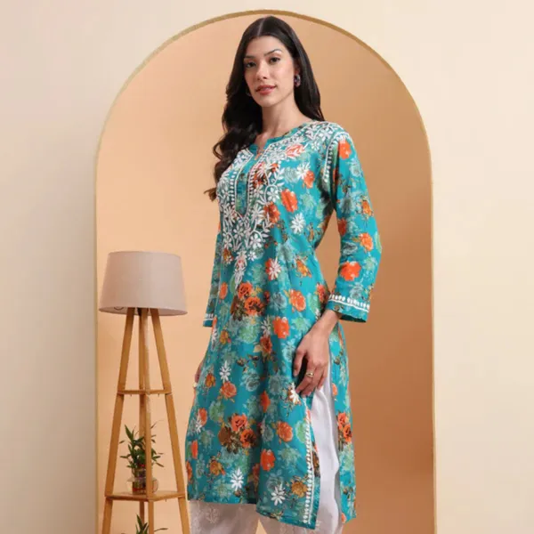 Green_Mulmul_Cotton_Chikankari_Kurta_For_Women