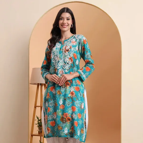 Green_Mulmul_Cotton_Chikankari_Kurta_For_Women