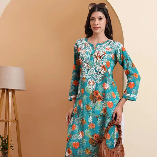 Green_Mulmul_Cotton_Chikankari_Kurta_For_Women