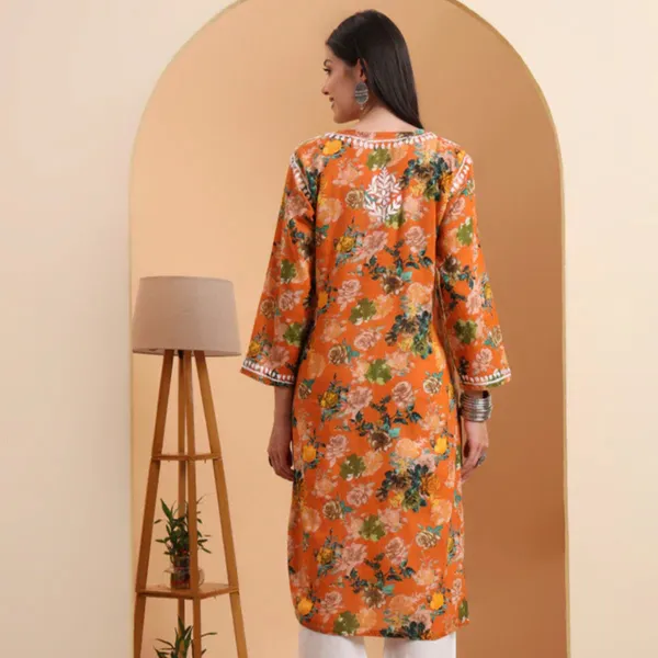 Orange_Mulmul_Cotton_Chikankari_Kurta_For_Women