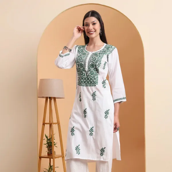 White_Mulmul_Cotton_Chikankari_Embroidered_Kurta_For_Women
