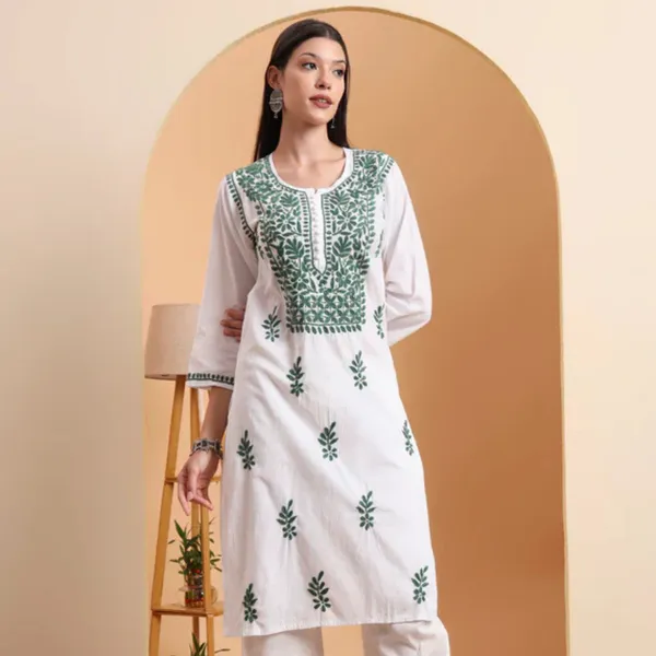 White_Mulmul_Cotton_Chikankari_Embroidered_Kurta_For_Women