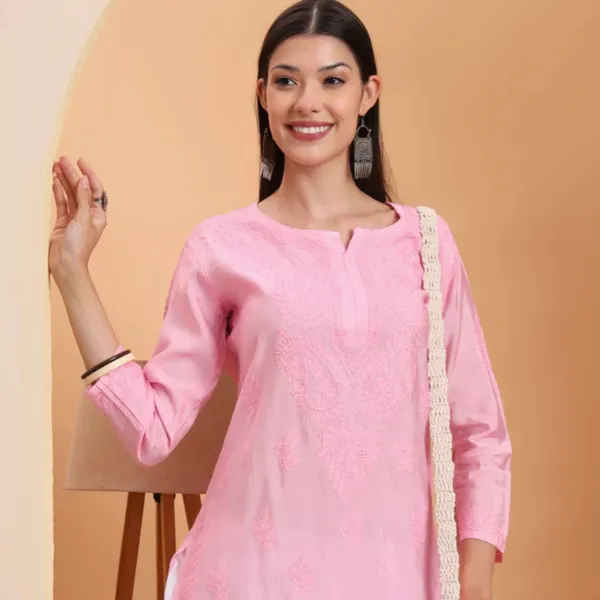 Pink_Chanderi_Embroidered_Short_Kurti_For_Women